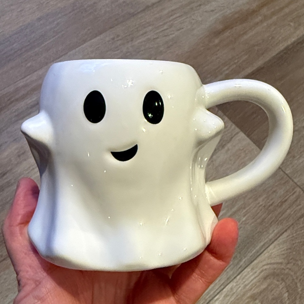 Halloween Stoneware White Ghost Mug with a Crooked Smile by Threshold 8 Oz.